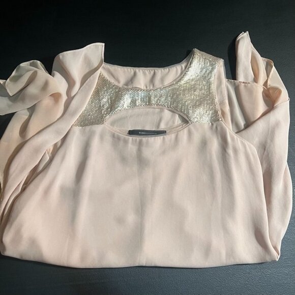 BCBG Maxazria Bianca Sequins Bare Pink Flowy Tunic Top Size XS - Picture 7 of 10